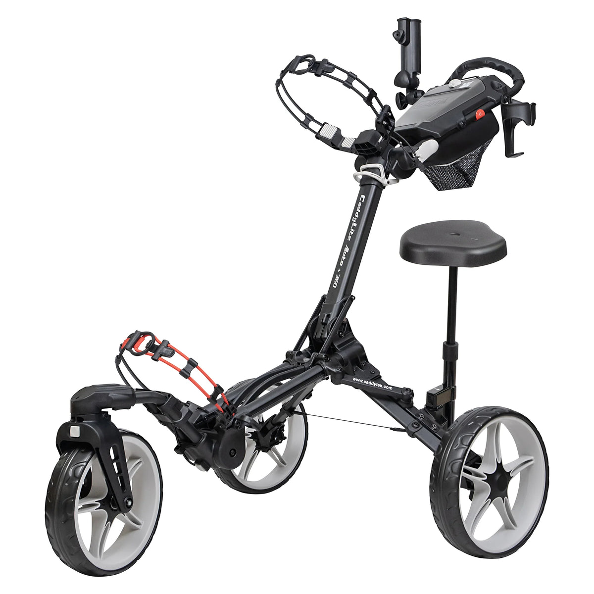Open Box Caddytek 3 Wheel Golf Push Cart Auto+360 with Swivel Front Wheel